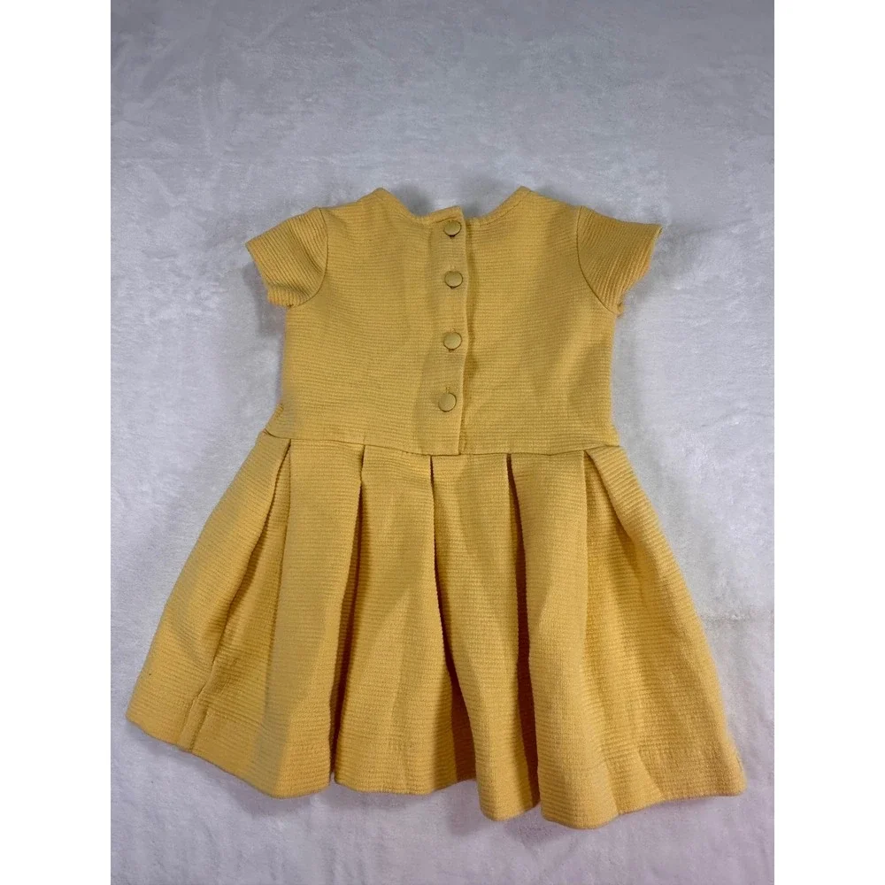 Ralph Lauren Textured Knit Dress 9M Yellow Pleated Short Sleeve Baby Girls